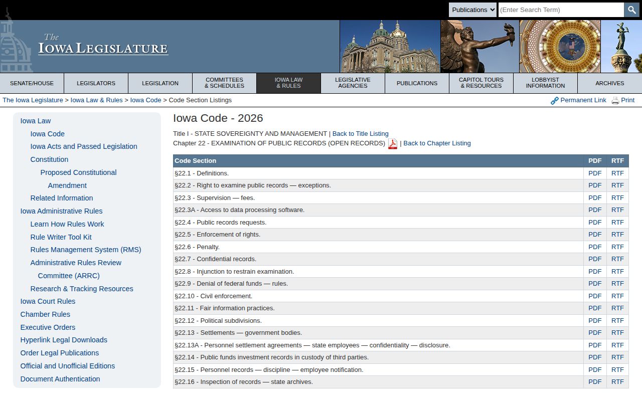 Fayette County booking record law in Iowa Code chapter 22