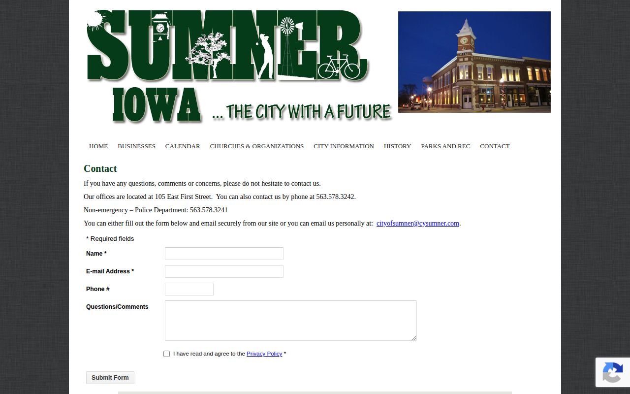 Sumner official city and police contact record source
